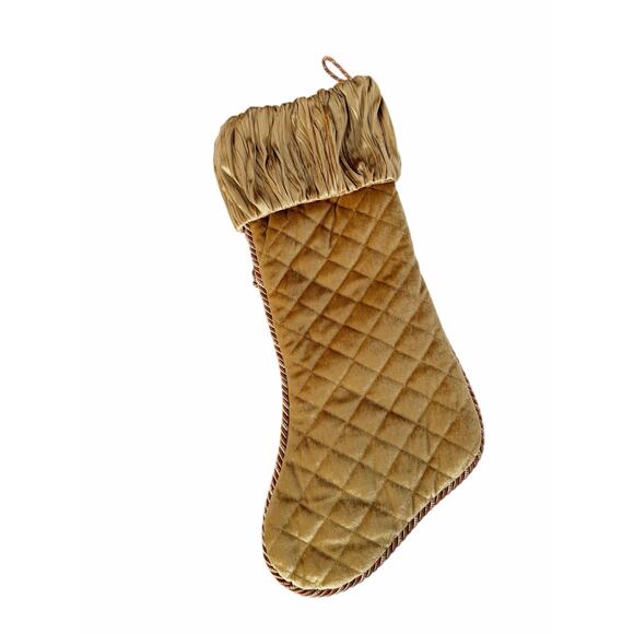 Villa Bacci Velvet Gold Quilted Paisley Patch Vintage Christmas Stocking - Picture 4 of 10